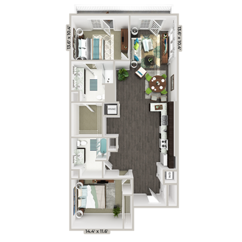 Two bedroom floorplan B3